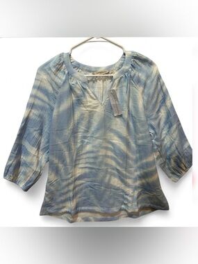 Soft Surroundings Blaine Gauze Pullover Blue Palms Light Blue Blouse NEW